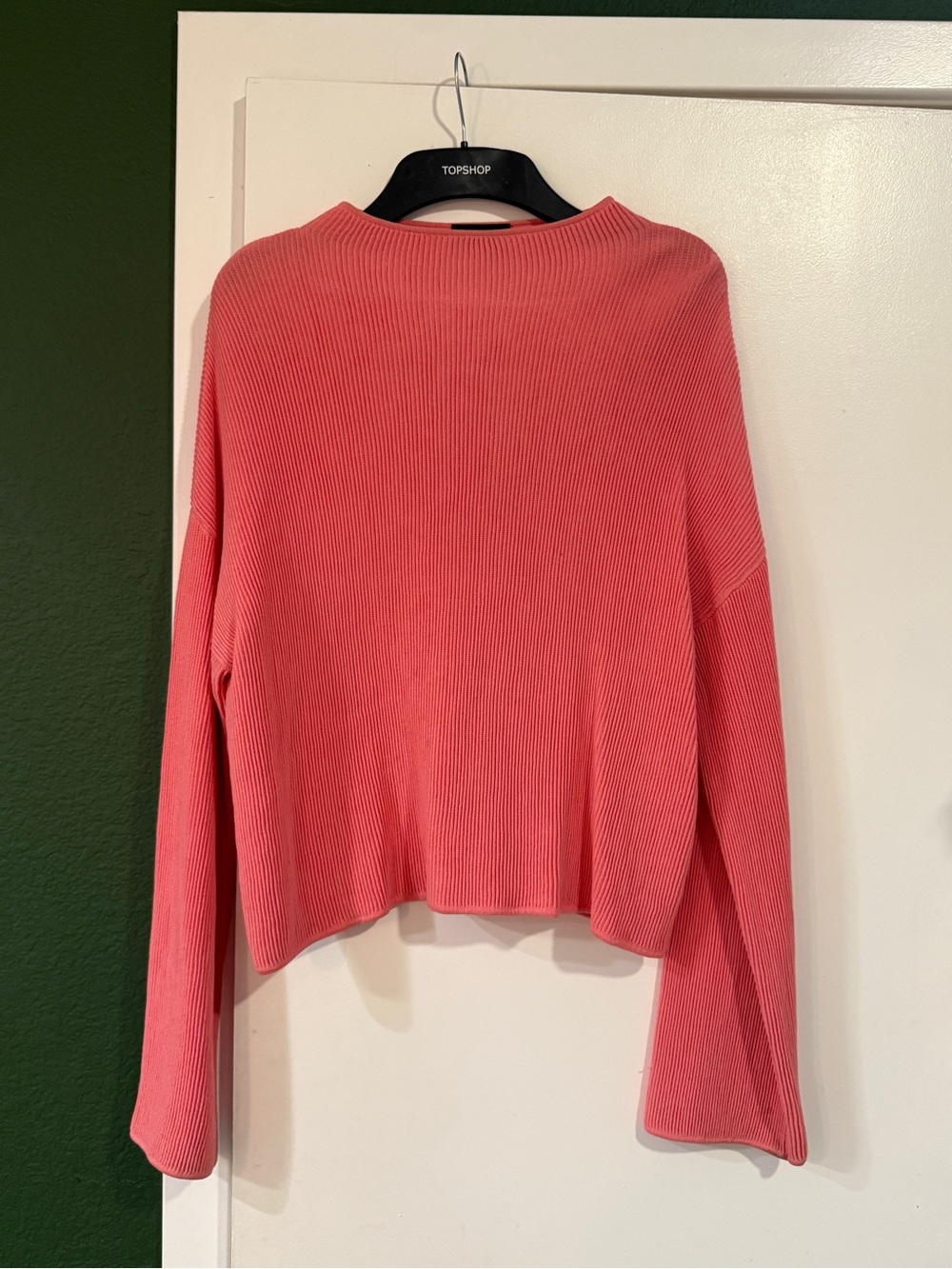 Topshop Coral Ribbed Cowl Neck Sweater